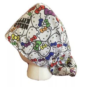Hello Kitty Faces Ponytail Surgical Tech RN nurse DR Vet CNA RT Scrub Cap